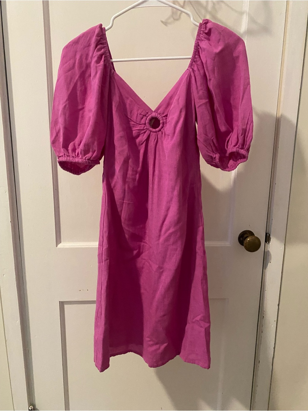 Sim and Sam pink linen blend dress with puffed sleeves